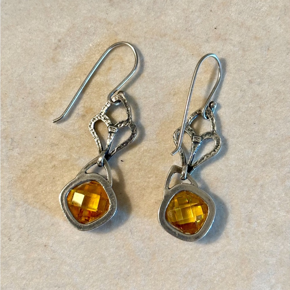 Silpada Silver and Gold Dangle Earrings with Bezel-Set Stones